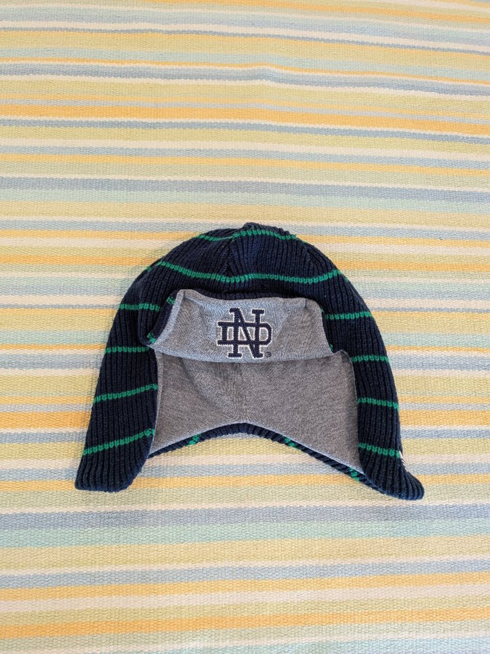 Notre Dame ND Fighting Irish Ear Flap Winter Knit Beanie Ski Hat Navy Green Gray